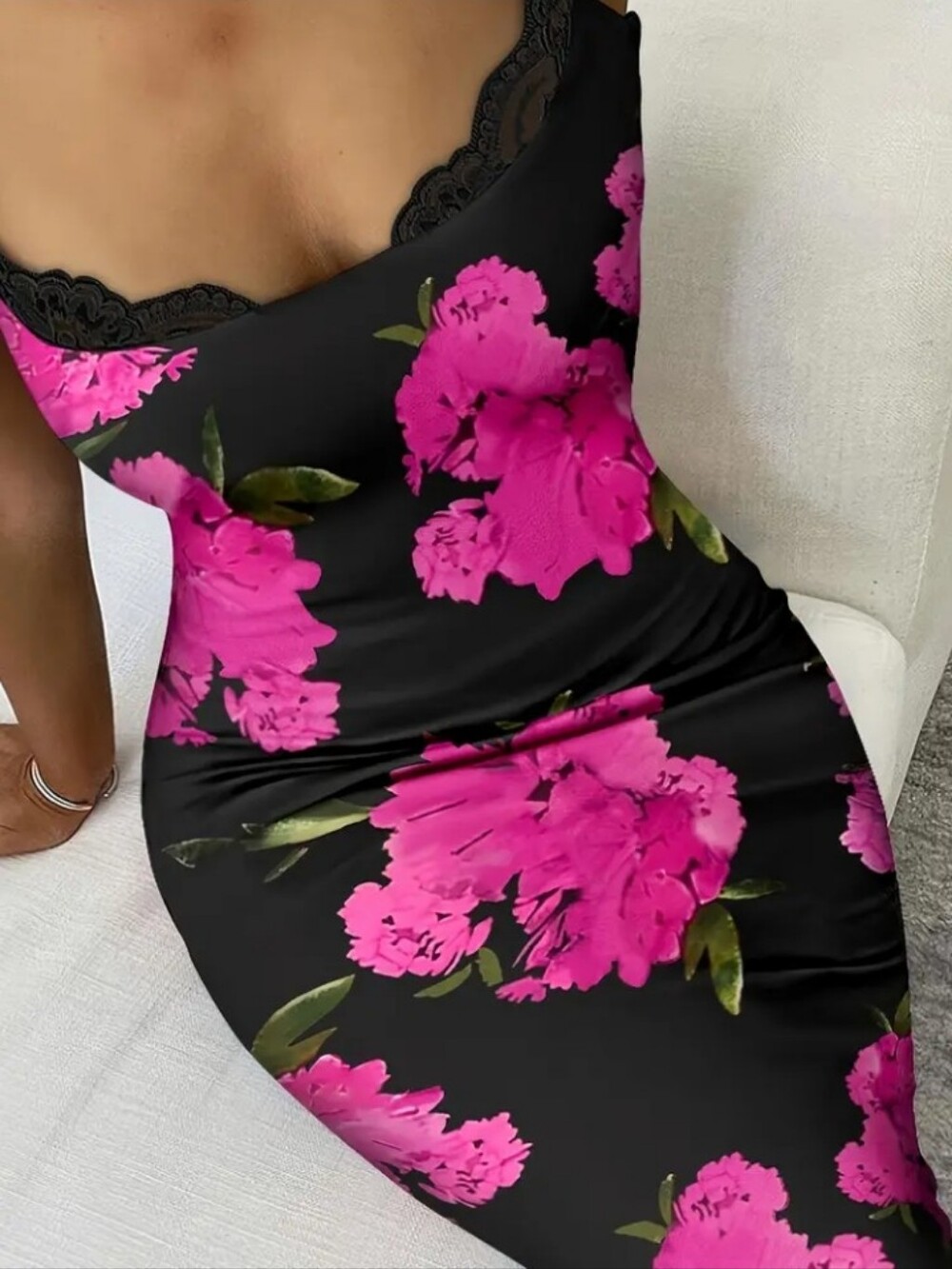 Printed Patchwork Lace Slip Dress
